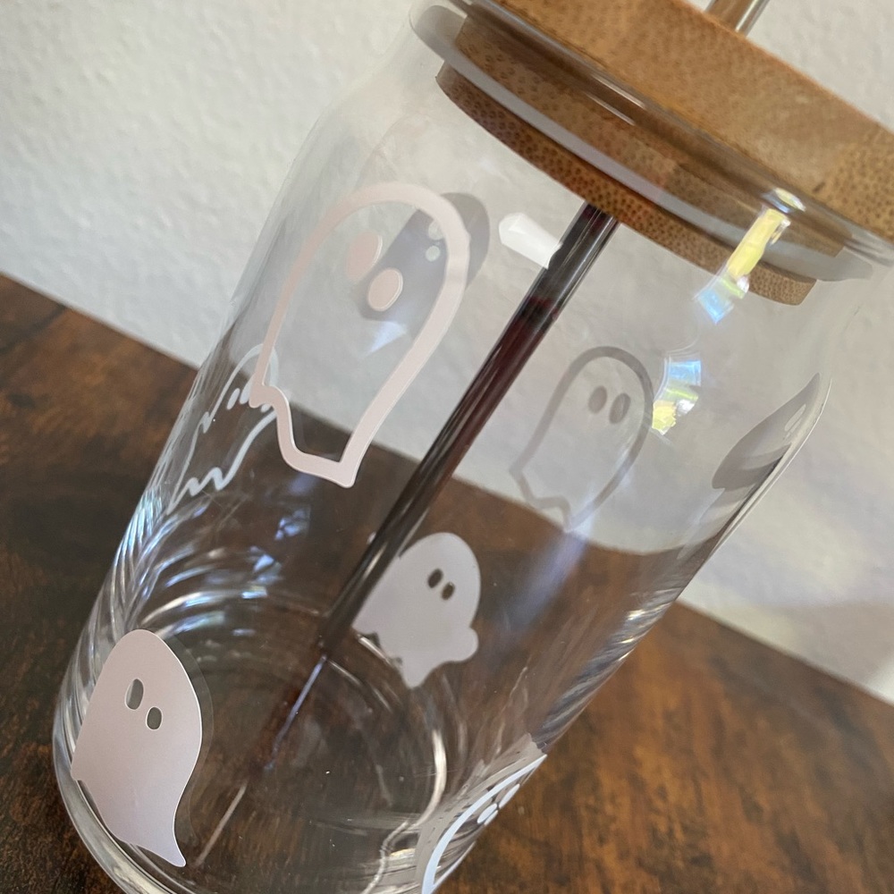 Glass ghost coffee tumbler